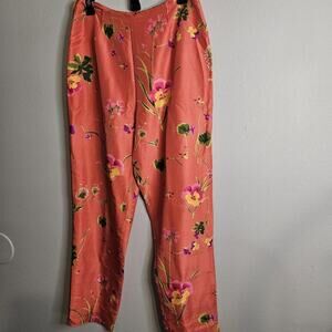 Andrea Jovine Floral Print Silk Cocktail pants Size 8 Lined Hawaiian Tropical